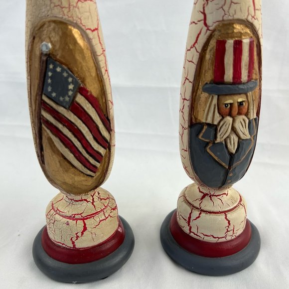 1998 Whispering Pines Lori Miller Pillar Candle Holders American Patriot Carved - Picture 5 of 11